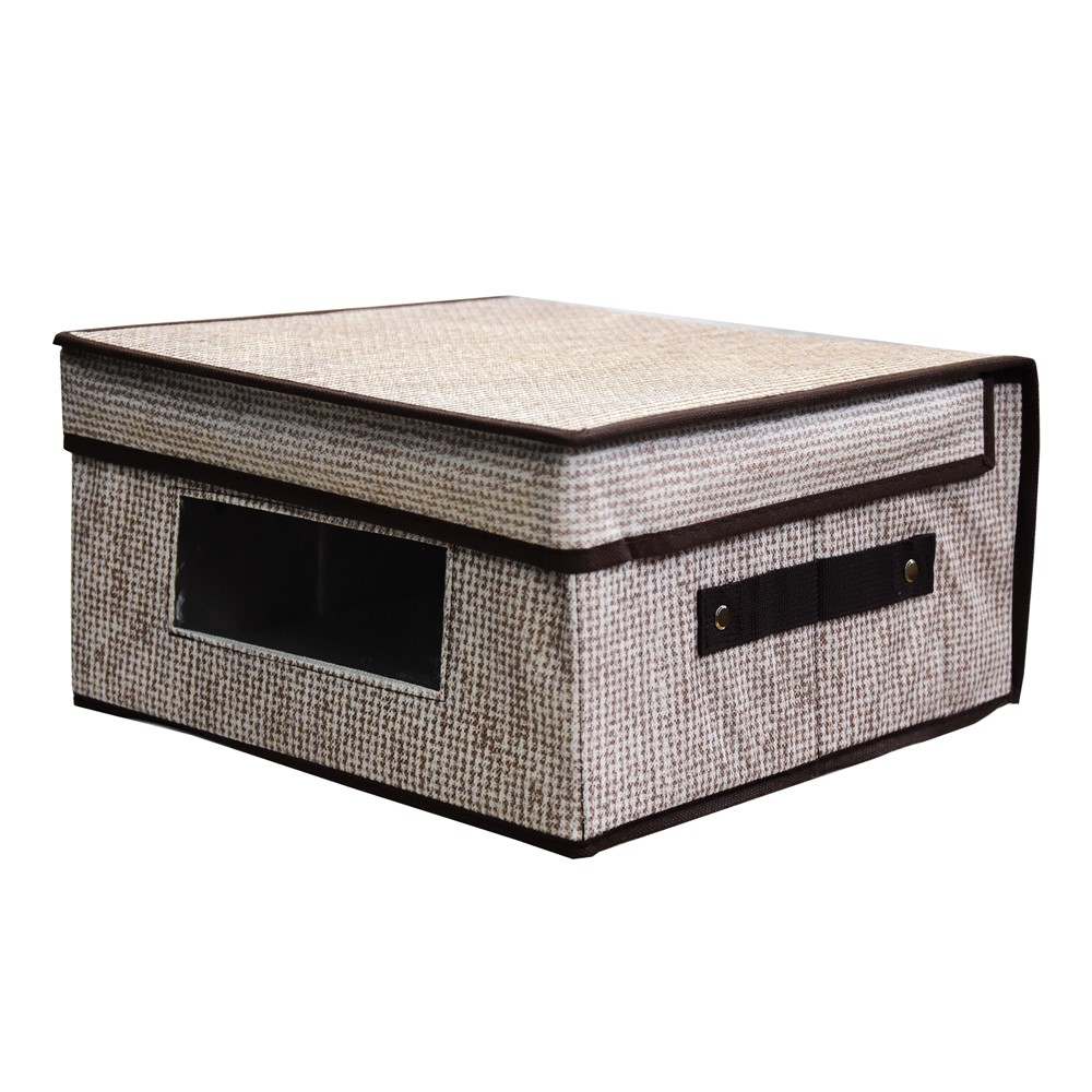 Storage box, nonwoven cloth, brown/beige, 30x30xH16 cm Me