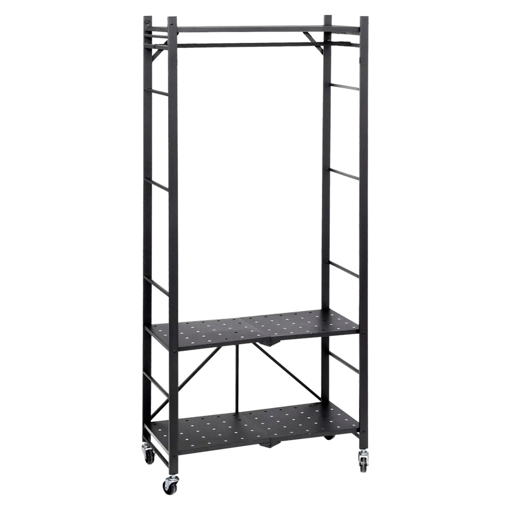 Shelf and hanger, 2 levels, metal, black, 70x36.5xH164.3 cm