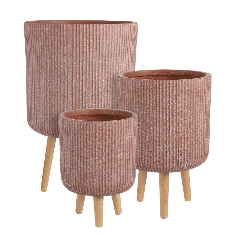Flower pot, set of 3 pieces, Nuovo, fibre clay, terracotta,