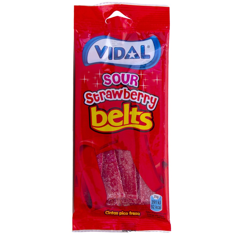Gummy candies, Sour Strawberry Belts, Vidal, plastic, 100 g,