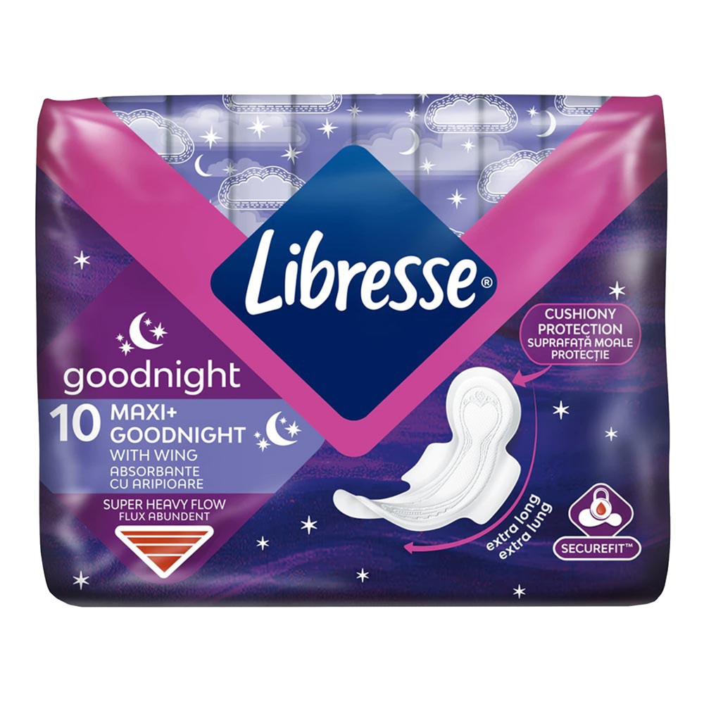 Sanitary napkins, Libresse, Maxi Goodnight, cotton, 10 piece
