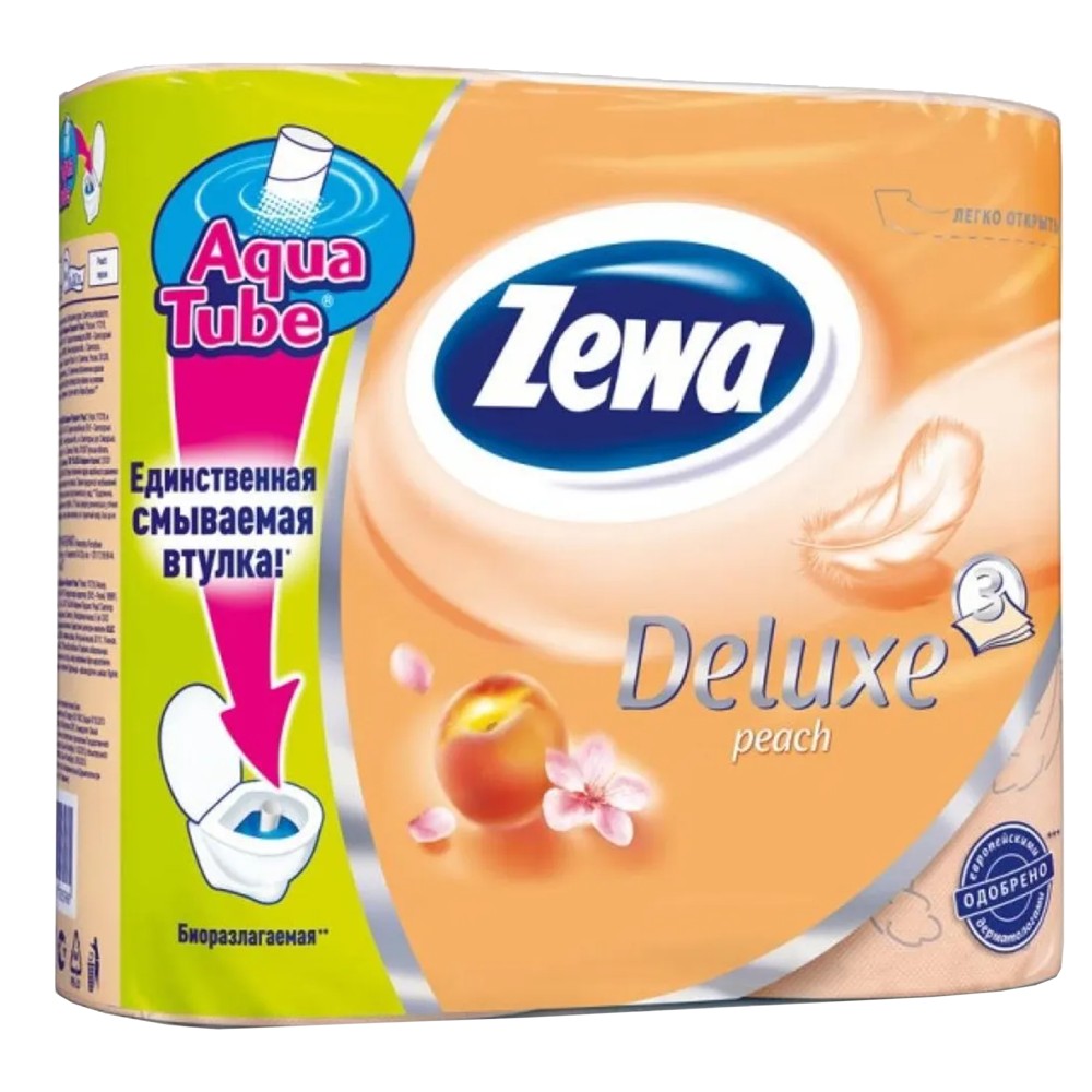 Toilet paper, Zewa Deluxe, Peach, 3 sheets, cellulose, 4 rol
