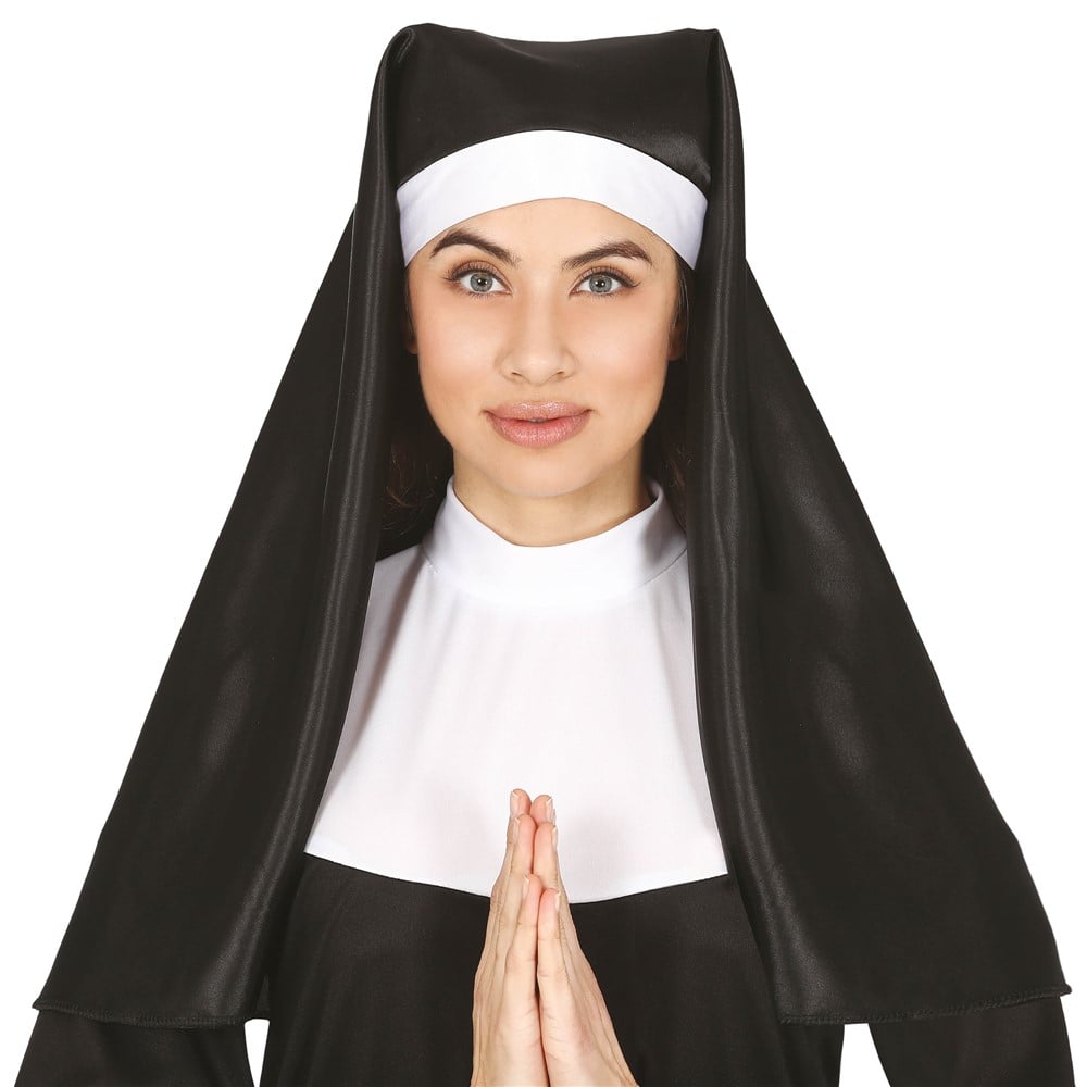 Adult nun's headdress, polyester, 60 cm, black and white, 1