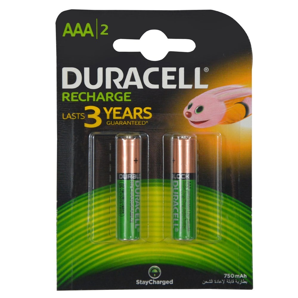 Duracell NiMH Rechargeable AAA Batteries, 750mAh, 2pc Mega