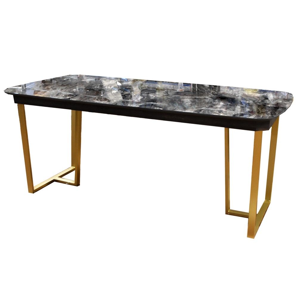 Tavolinë ngrënie, Aya, syprinë melamine (e zezë), strukturë metali (floriri), 180x92x79 cm