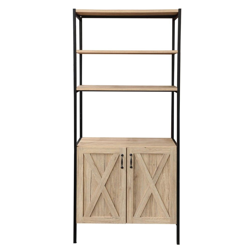 Bebou Raft shumëfunksional Strukturë Metali 3 Nivele Mdf E Zezë Kafe 80x40xH180cm