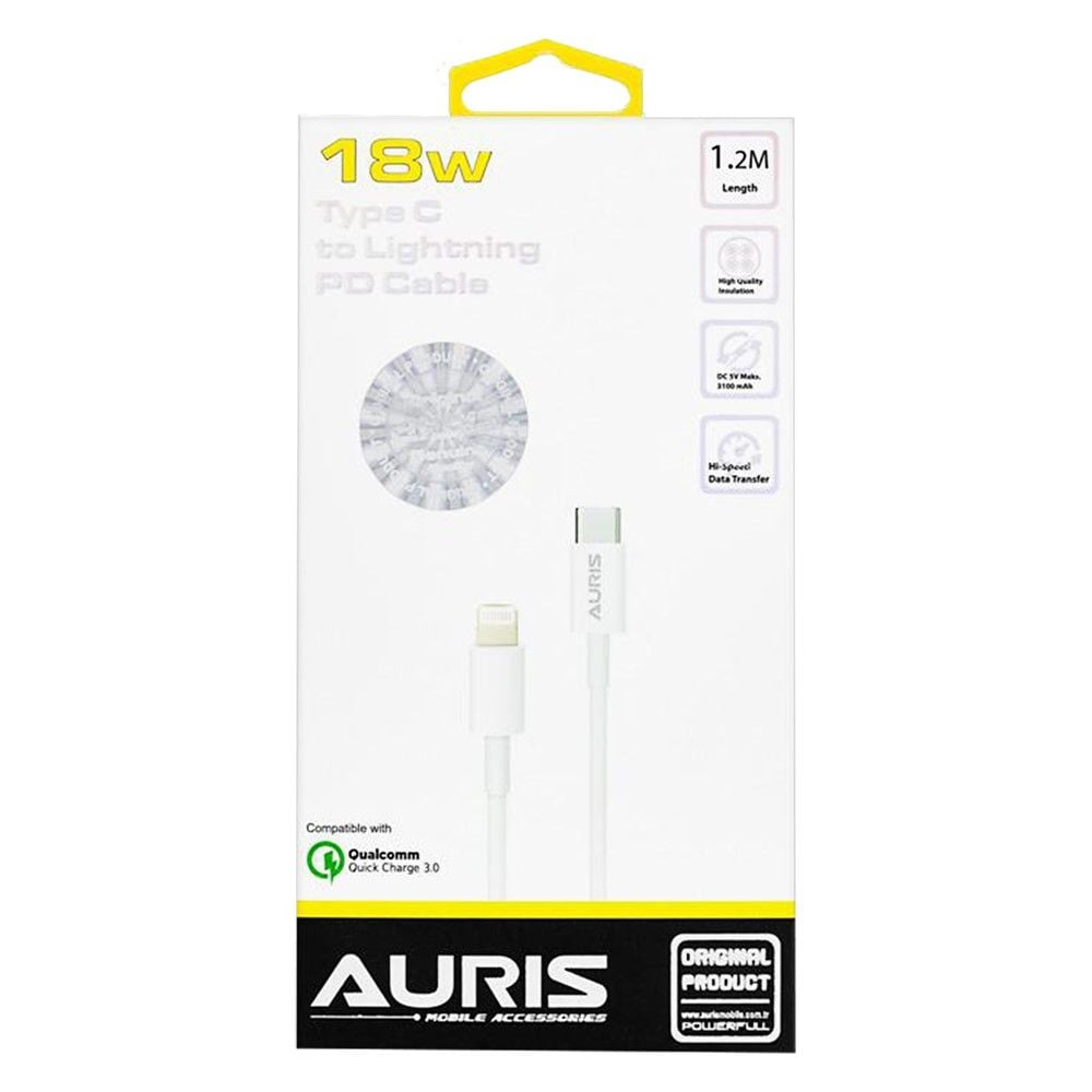 Auris CB19 18W 120cm Fishë Karikimi Lightning-Type-C 18 Ngjyrë E Bardhë