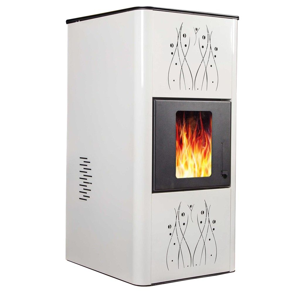 Kamin 15 15kW 3.8kg 30kg Sobe Peleti Me Kaldaje 100-120 1.4-3.8 Pelet Ore Depozite Peleti 30 Rendiment 91.9% Ngjyre E Bardhe Rakorderi Kaldaje 1ª