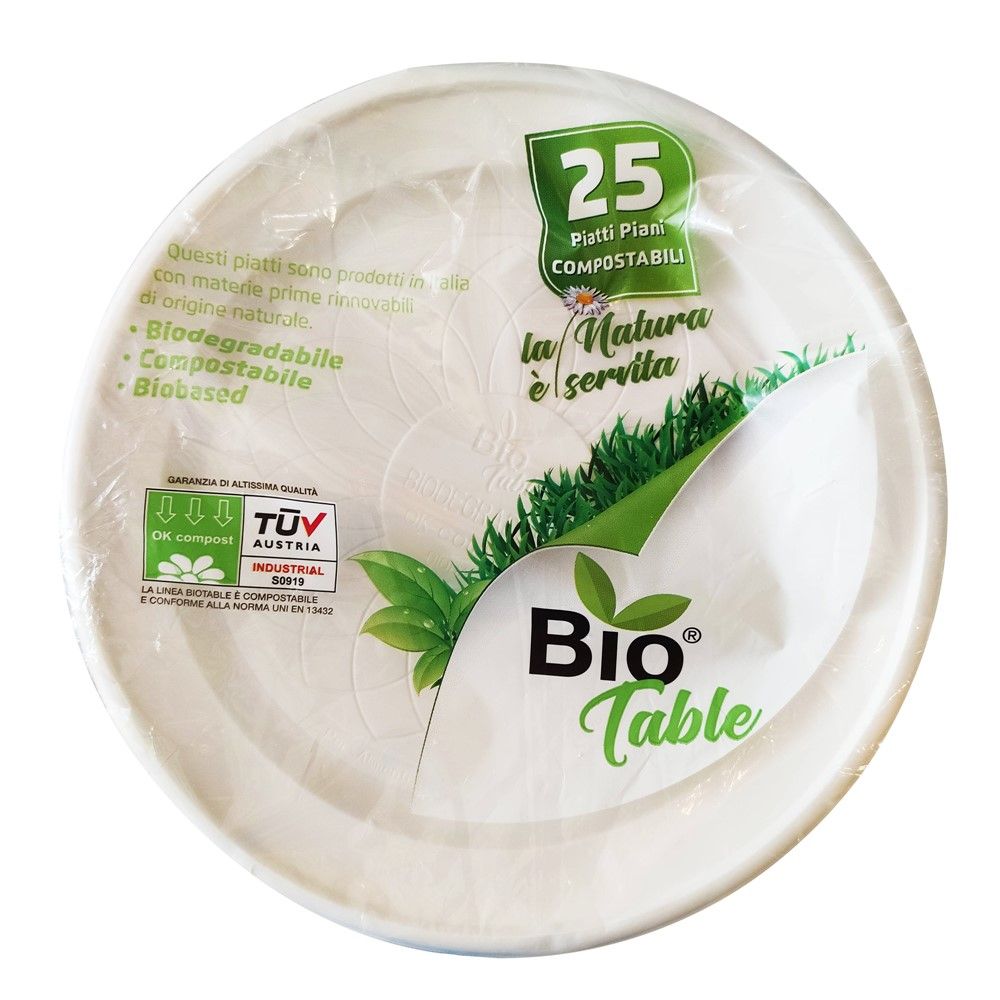 Bio Table 25 pjata të cekëta 22cm Me Njëpërdorimshe Biopolimer 22 E Bardhë 1