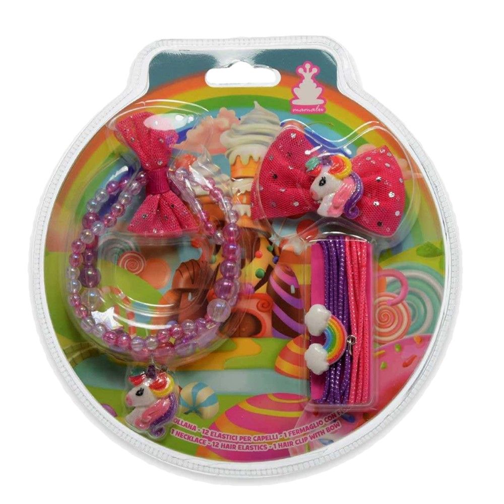 Unicorn Set aksesorë flokësh + varëse Rozë 3 Pjesë 1