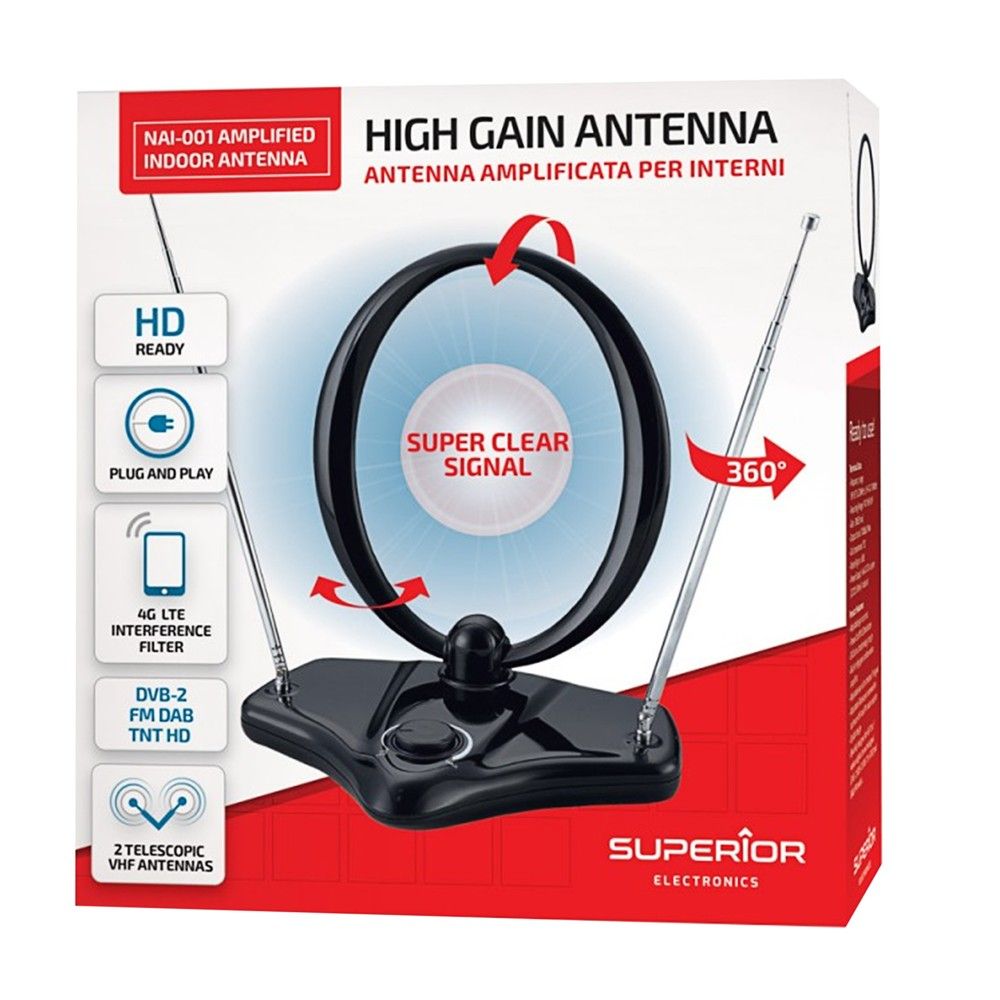 Superiore VHF/UHF/FM Antenë Dixhitale Televizive E Brendshme 19x14x22,5