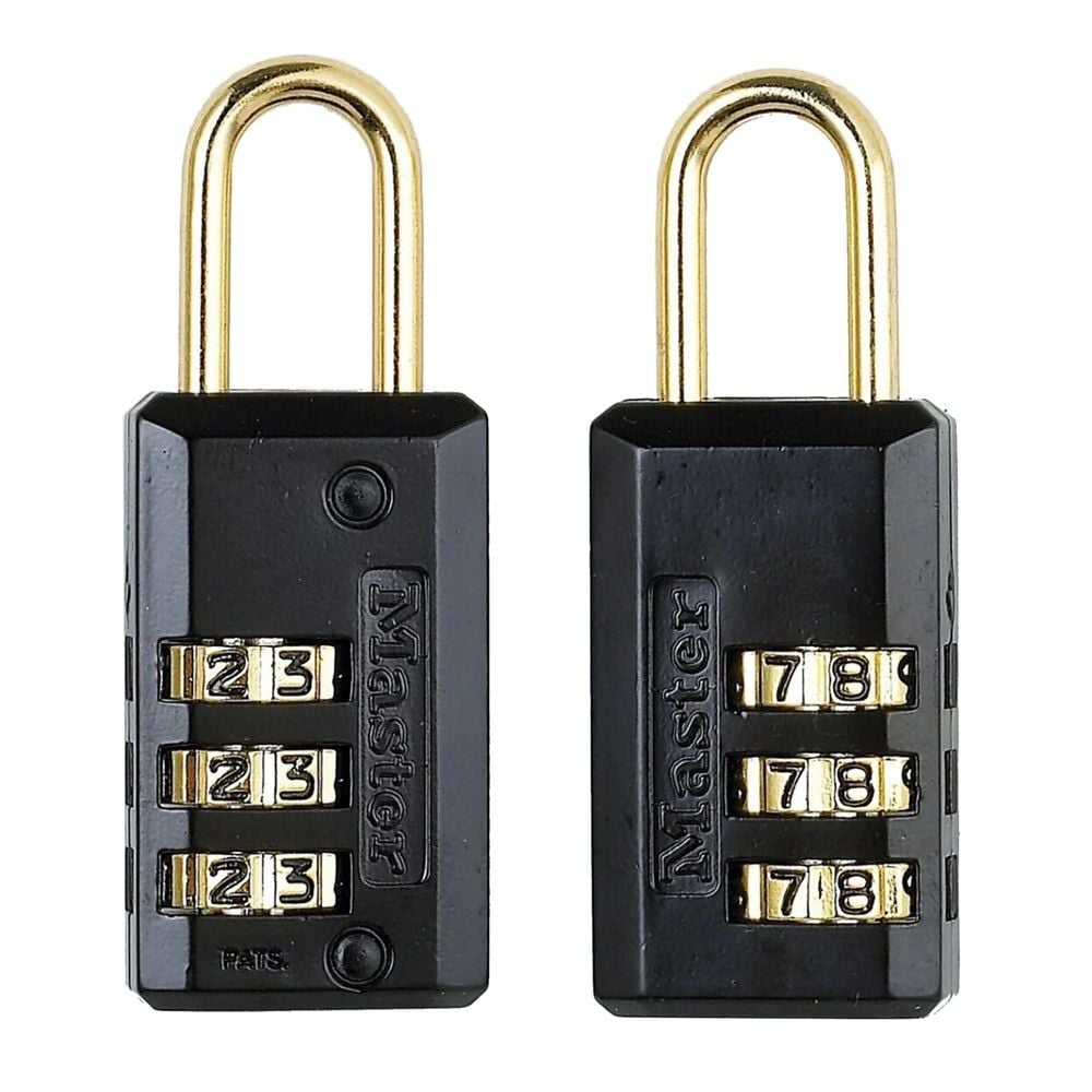 Masterlock Dry 2x20mm Niveli I Sigurisë 3 Zinku Me Mbulesë Vinili Të Zezë Ref 646 Harku Çelik E Nikeluar Dhe Rrota Telefonike Bagazhe