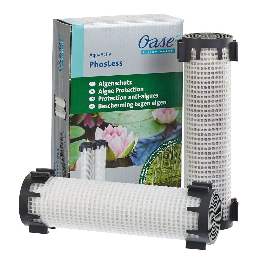 AquaActiv PhosLess mbrojtes nga algat, largon fosfatin duke penguar ne Kete Menyre Ushqimin E Algave I Përshtatshëm Për Pellgje Deri Maksimum 70 Dhe Për Pellgje Me Peshq Deri 10