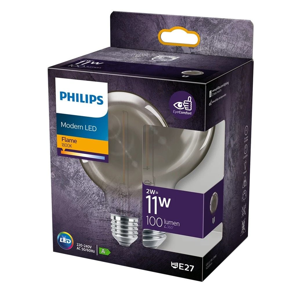 Llambe led klasike, Philips, 11 W, E27, G93, e hirte.