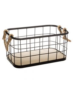 Storage basket, S, iron/paulownia, black, 32x19.5xH16.1 cm