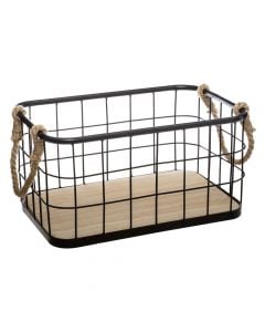 Storage basket, M, iron/paulownia, black, 35.1x22.2xH17.4 cm