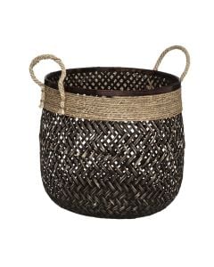 Kosh magazinimi, S, bambu/jutë, kafe/zezë, Ø30 xH24 cm