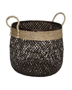Storage basket, M, bamboo/jute, brown/black, Ø34 xH30 cm