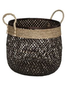Storage basket, L, bamboo/jute, brown/black, Ø37 xH34 cm