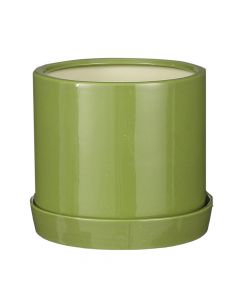 Flower pot, S, saucer included, Milan, ceramic, green, Ø19 xH17 cm