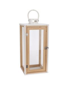 Lantern, M, glass/wooden, white/natural, 20x20xH45.5 cm