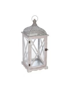 Decorative lantern, wood/glass/metal, white, S- 16.5X16.5x37.5 cm