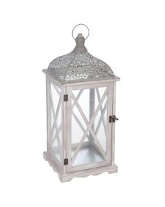Decorative lantern, wood/glass/metal, white, M-22x22xH51 cm