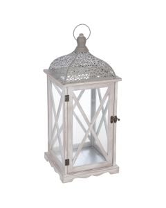 Decorative lantern, wood/glass/metal, white, L-28x28xH66cm