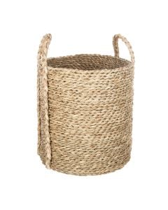 Storage basket, circular with handle, sea straw, brown, M-27x30xH30cm