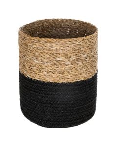 Storage bin, circular, sea straw, brown/black, S-18xH18cm