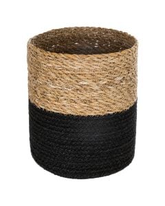 Storage bin, circular, sea straw, brown/black, M-21xH21cm