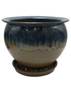 Flower pot, ceramic, green/beige, 30.5x30.5x24.5 cm