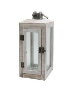 Fener dekorues, metal/xham, I bardhë, 12xH30 cm