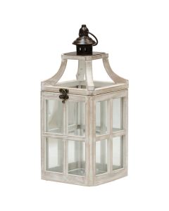 Fener dekorues, metal/xham, I bardhë, S-15xH34 cm