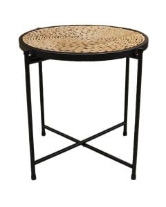 Tavolinë mesi, metalike/kashtë, e zezë/natyrale, 40x42 cm