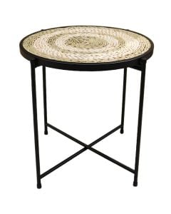 Tavolinë mesi, metalike/kashtë, e zezë/natyrale, 45x45 cm