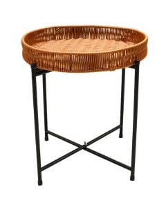 Tavolinë mesi, metalike/kashtë, e zezë/natyrale, 40x42 cm