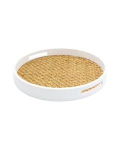 Decorative tray, straw, white/natural, 30x30 cm