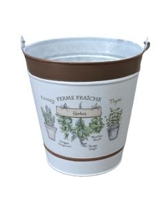 Flower pot, metal, white/brown, 17.5x18 cm