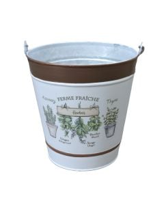 Flower pot, metal, white/brown, 15x16 cm
