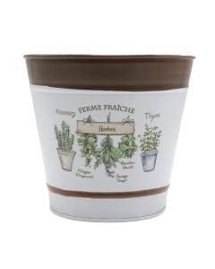 Flower pot, metal, white/brown, 14x12 cm