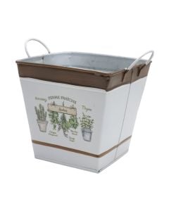 Flower pot, metal, white/brown, 13x13x14 cm