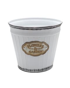Flower pot, metal, white/brown, 17x16 cm