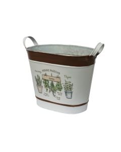 Flower pot, metal, white/brown, 20x14x16.5 cm