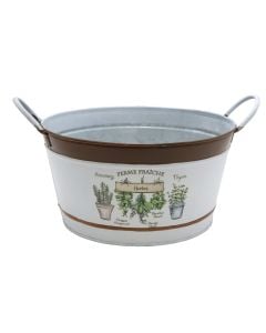 Flower pot, metal, white/brown, 25x13.5 cm