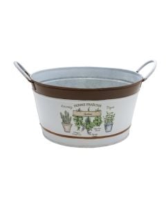 Flower pot, metal, white/brown, 22x12 cm