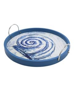 Decorative tray, L, metal, white/blue, 45x8xH45 cm