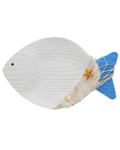 Decorative tray, M, resin, white/blue, 24x3.5xH15 cm