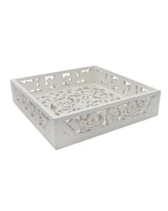 Decorative tray, wooden, white,  M-34X34xH7.5 cm