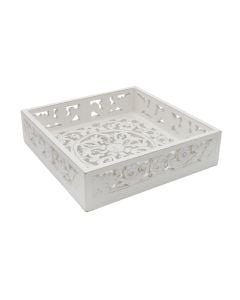 Decorative tray, wooden, white, S-29x29x7